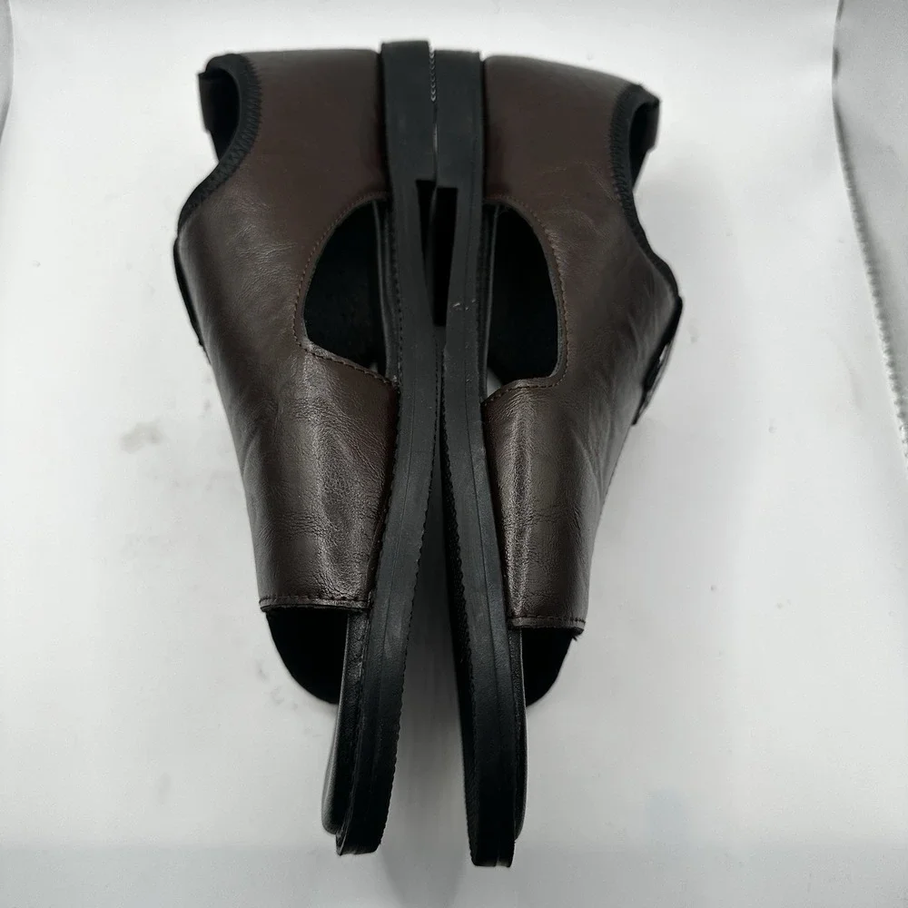 Fronci Flat Leather Sandals Cut‎ Outs Brown Leather Black Soles Euro Men's 43 12